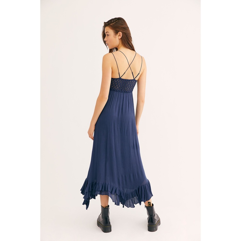 Free People Navy Blue Lace-Top Maxi Dress - Picture 3 of 12